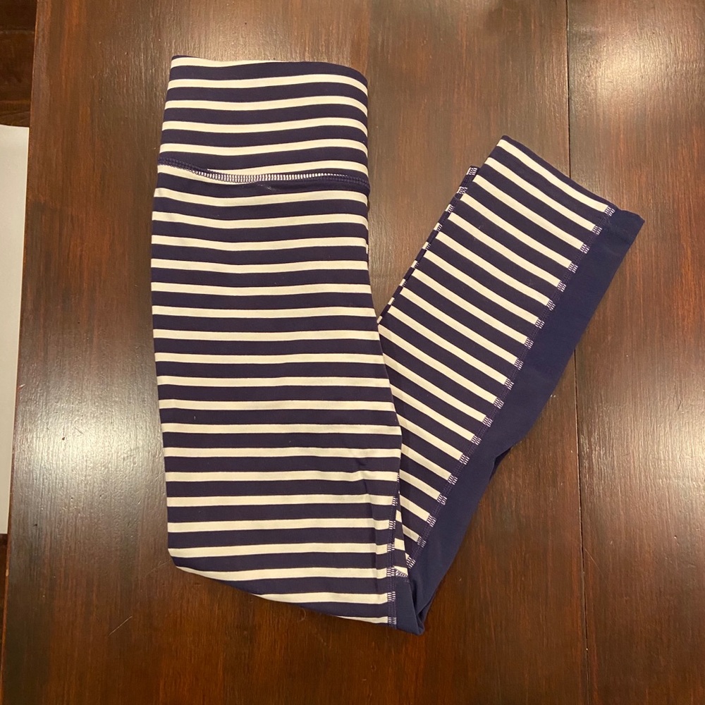 White and Navy striped capris leggings